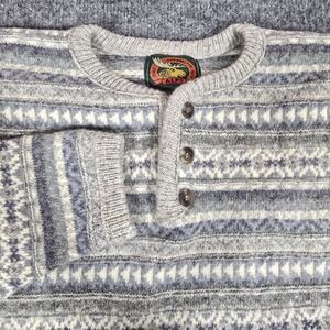 Alps Henley Sweater Fair Isle Mens L Grey Wool Blend Made in USA Gorpcore EUC